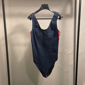 True religion dark blue denim wash bodysuit in a size M